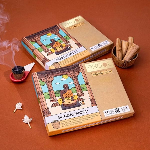PHOOL LUXURY INCENSE Sandalwood Havan Cups I I Navratri Special Pack I 16 Havan Pcs + 1 Free Stand